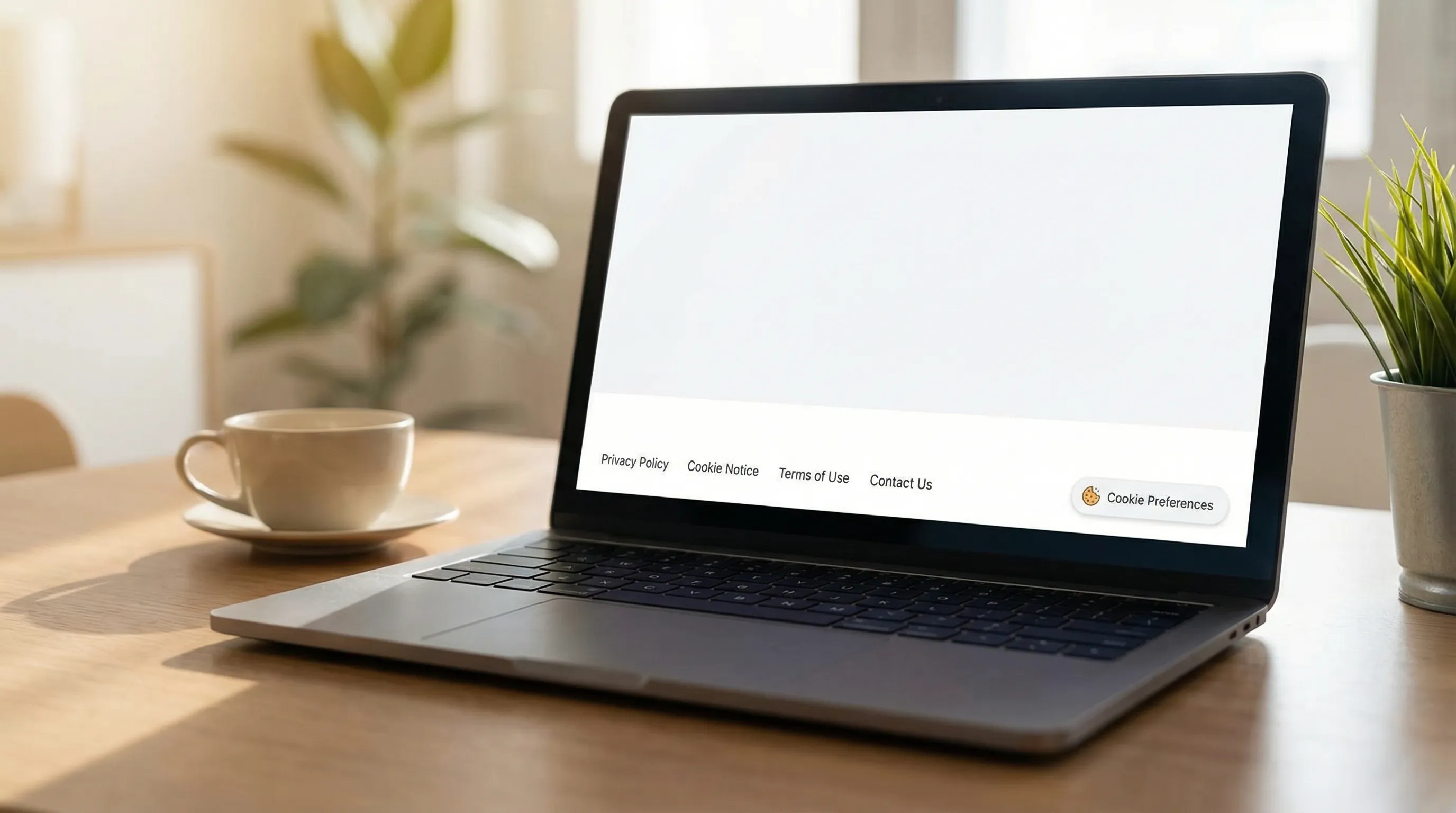 A simple website footer showing links to Privacy Policy, Cookie Notice, Terms of Use, and Contact Us, with a small cookie preferences button displayed unobtrusively.